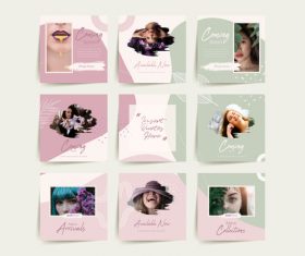 Female social media puzzle template vector