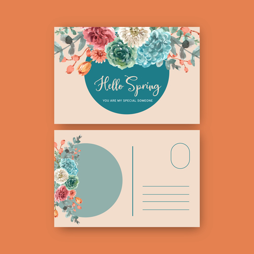 Floral charming postcard cover vector