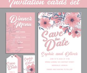 Flower background invitation card set vector
