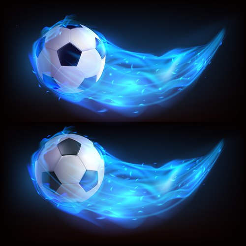 Football flying in fire realistic vector