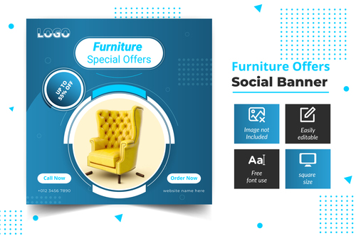 Furniture offers social banner vector