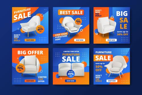 Furniture sales and instagram posts vector