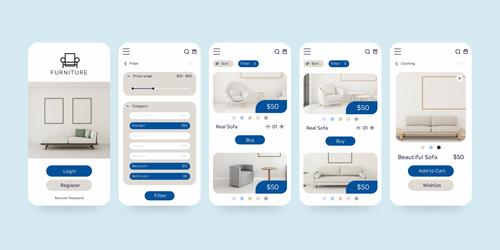 Furniture shopping app pack vector