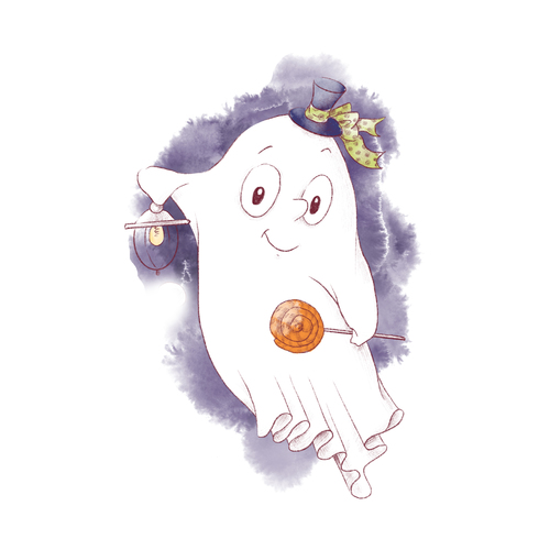Ghost halloween cartoon watercolor illustration vector