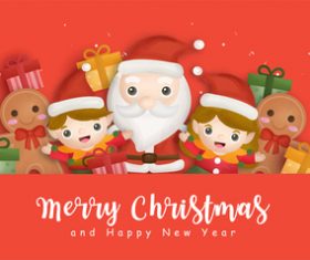 Gingerbread children and santa cartoon vector