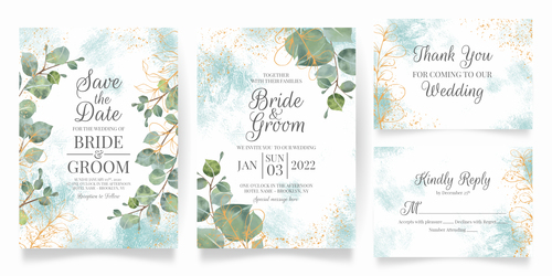 Gold foil embellishment floral frame wedding invitation vector