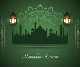 Green background ramadan festival card vector