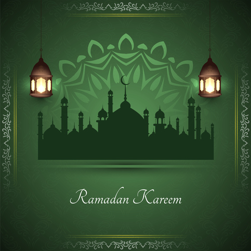 Green background ramadan festival card vector