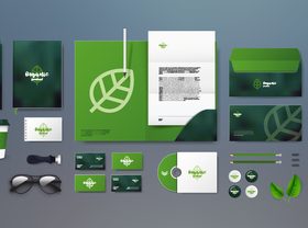 Green leaf corporate branding identity template vector