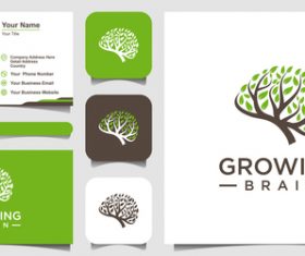 Growing brain logo and business card design