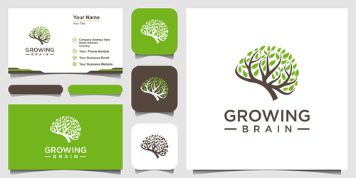 Growing brain logo and business card design