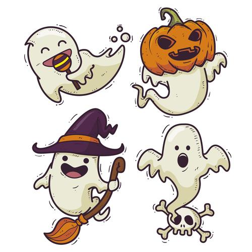 Halloween ghost drawn illustrations vector