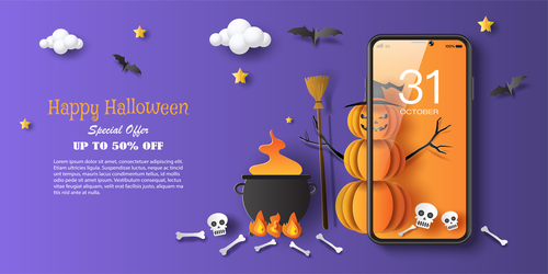 Happy halloween mobile phone background vector
