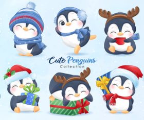 Happy penguin watercolor illustration vector