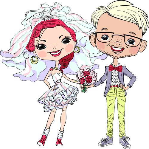 Happy wedding comic vector