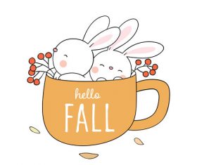 Hello fall cartoon illustrations vector