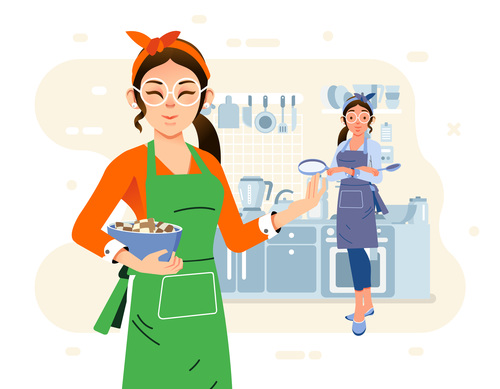 Housewife cartoon illustration vector free download