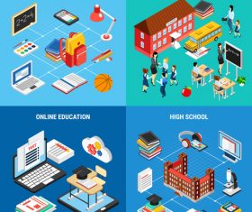 Isometric education banners vector set