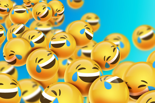 Laugh with tears emoji background vector