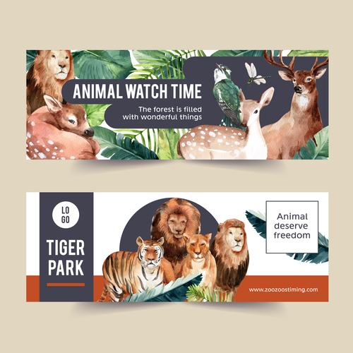 Lion tiger zoo poster banner vector