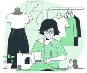 Making clothes cartoon background vector