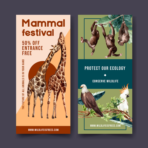 Mammal festival flyer design vector