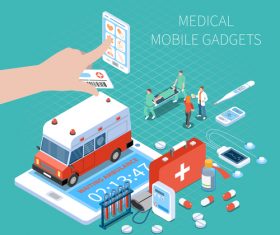 Medical mobile gadgets isometric vector illustration