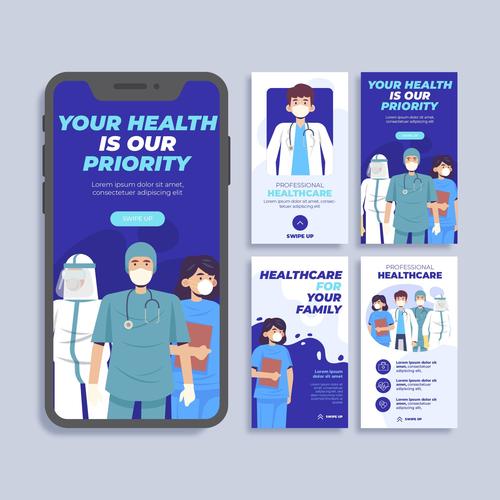 Mobile app thank doctor and nurse cartoon vector
