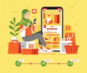 Mobile shopping cartoon illustration vector
