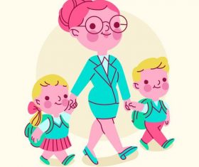 Mother sending children to school vector