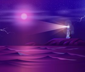 Night lighthouse background vector