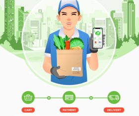 Online buying vegetables cartoon illustration vector