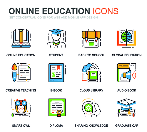 Online education icons set vector