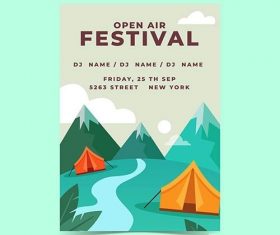 Open air music festival poster template with mountains vector