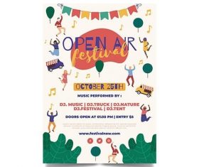Open air music festival template flyer vector