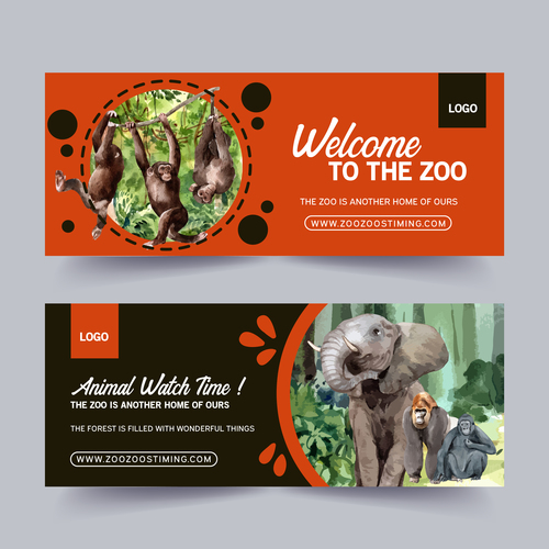 Orangutan elephant zoo poster banner vector
