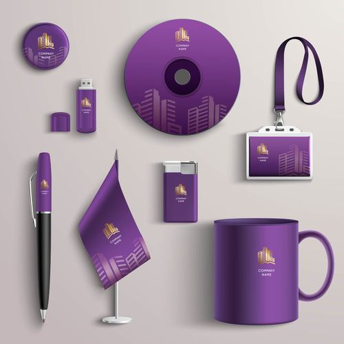 Purple background business identity design vector
