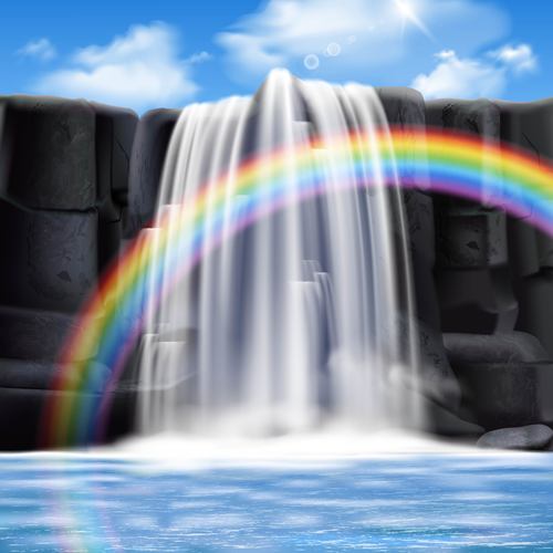 Rainbow andwaterfalls background vector