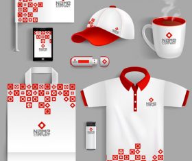 Red and white business stationery identity design vector