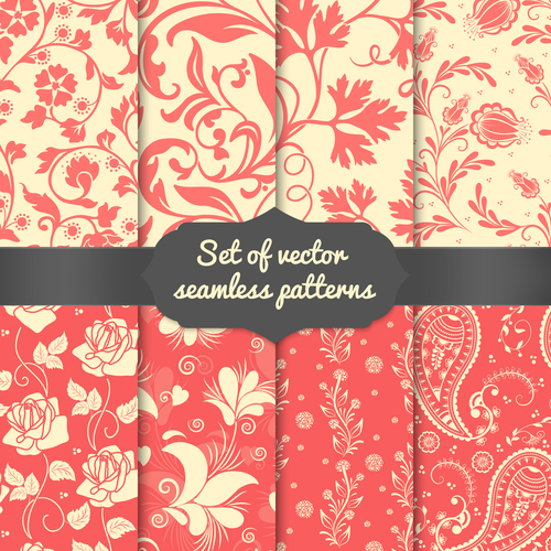 Red background flower seamless pattern vector