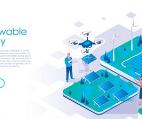 Renewable energy isometric template vector