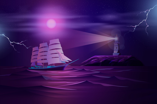 Sailboat and lighthouse background vector