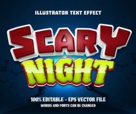 Scary night editable font effect text vector
