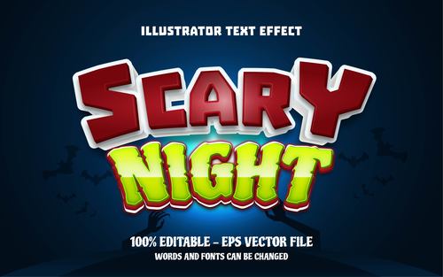 Scary night editable font effect text vector