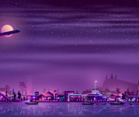 Seaside neon background realistic vector design