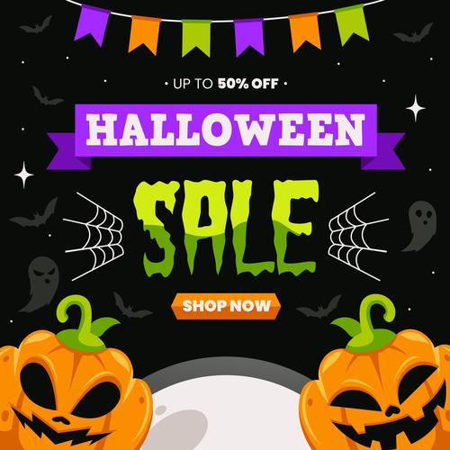 Shop now halloween background vector