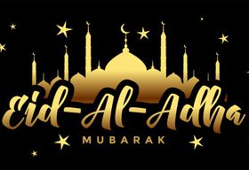 Stars and mosque background eid al adha card vector