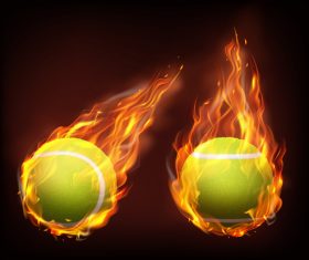 Tennis flying in fire realistic vector