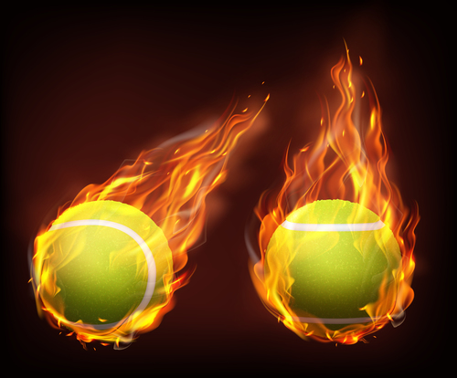 Tennis flying in fire realistic vector