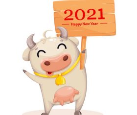 The cow holding up new years card 2021 comic vector